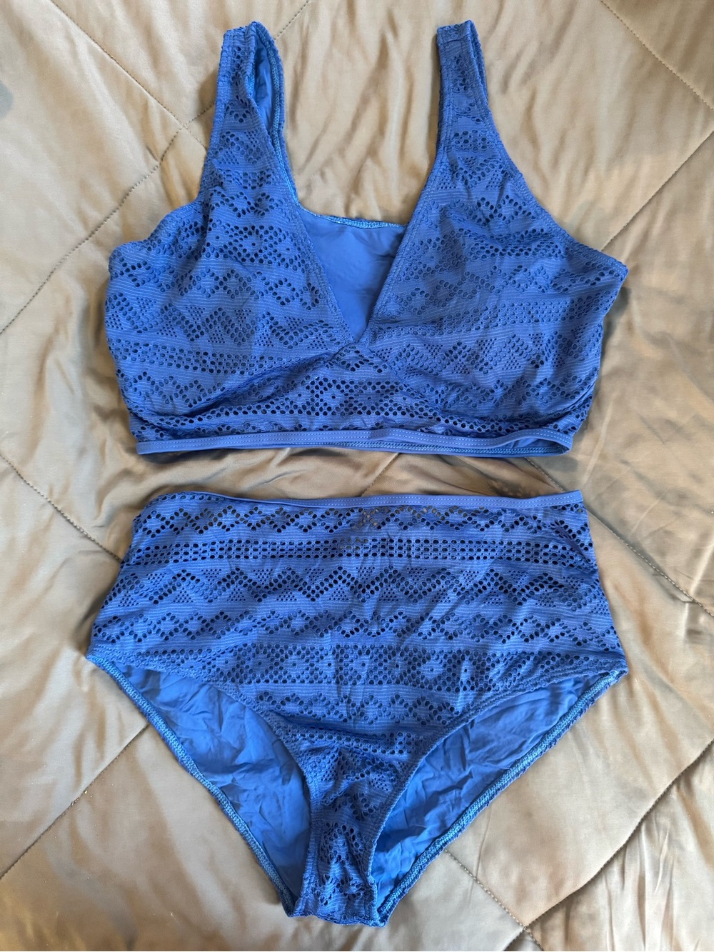 NWOT Blue Crochet High-Waist Bikini Set